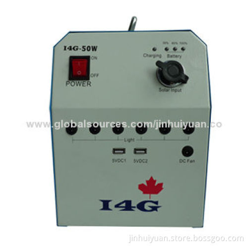 18V/50W Solar Home Light with 12V/60Ah Lead-acid Battery, 6-piece LED Lamp and One Fan